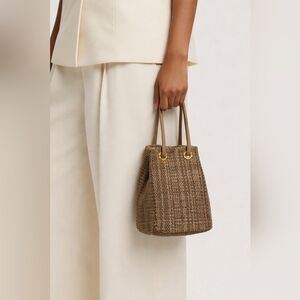 Donna Karan Vintage Green Woven Suede Leather Satchel Made in Korea